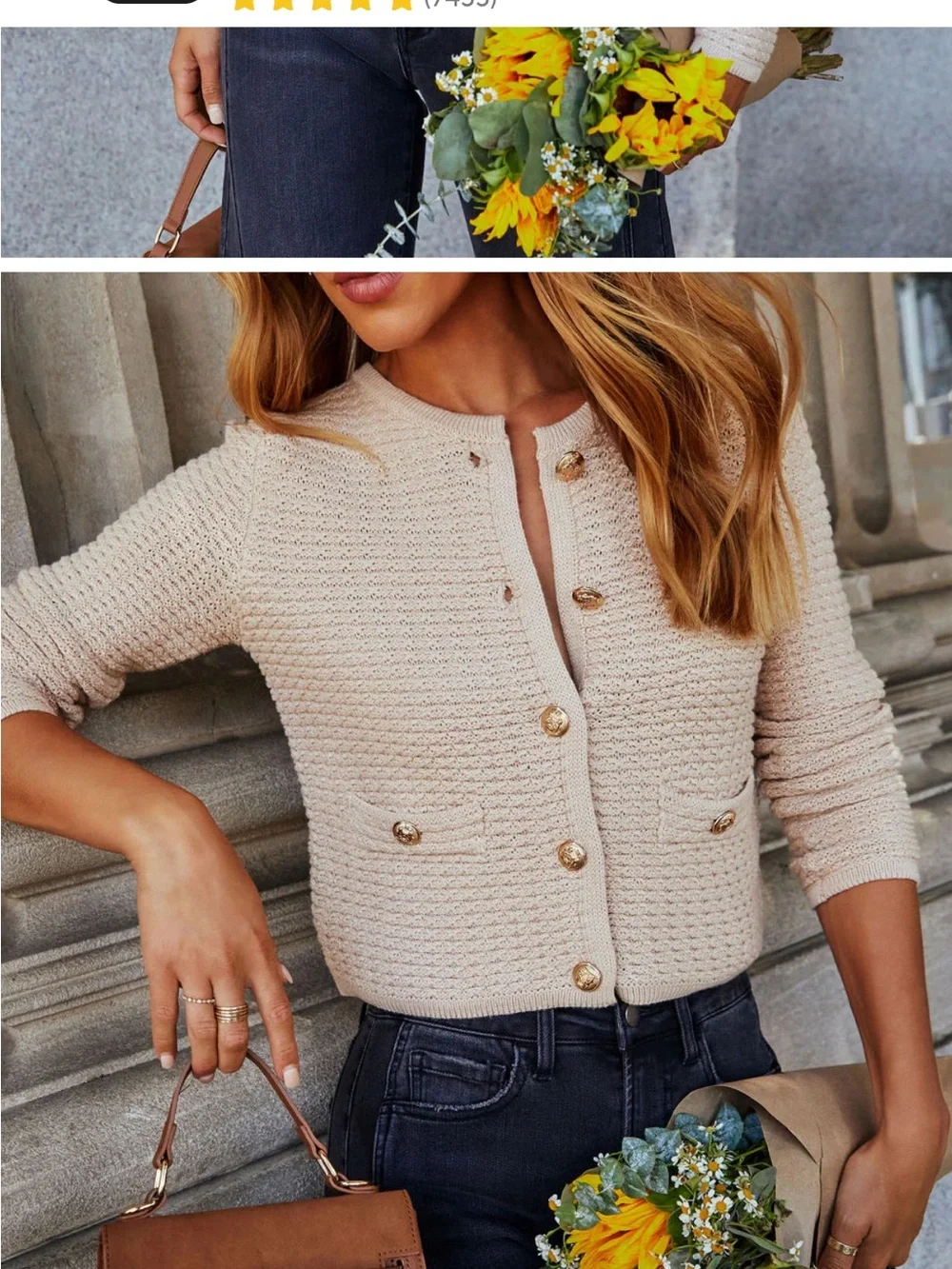 Vici Cream Textured Knit Cardigan with Gold Buttons - Picture 6 of 10